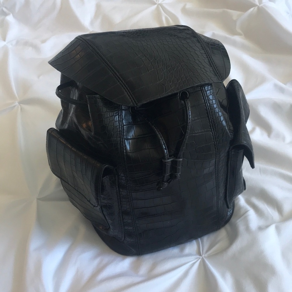 Black Faux Snakeskin Backpack